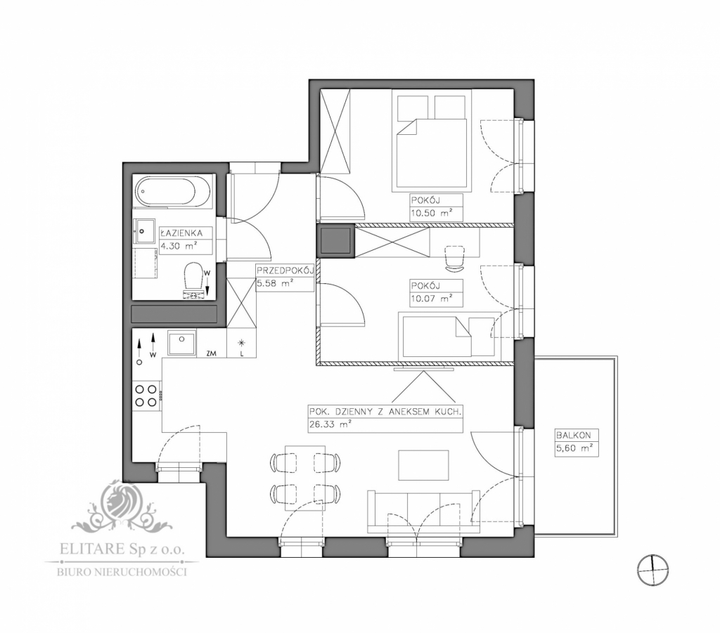 Mieszkanie 3 pokojowe 56,78m2 z balkonem, Jagodno/Iwiny Wrocław - zdjęcie 2