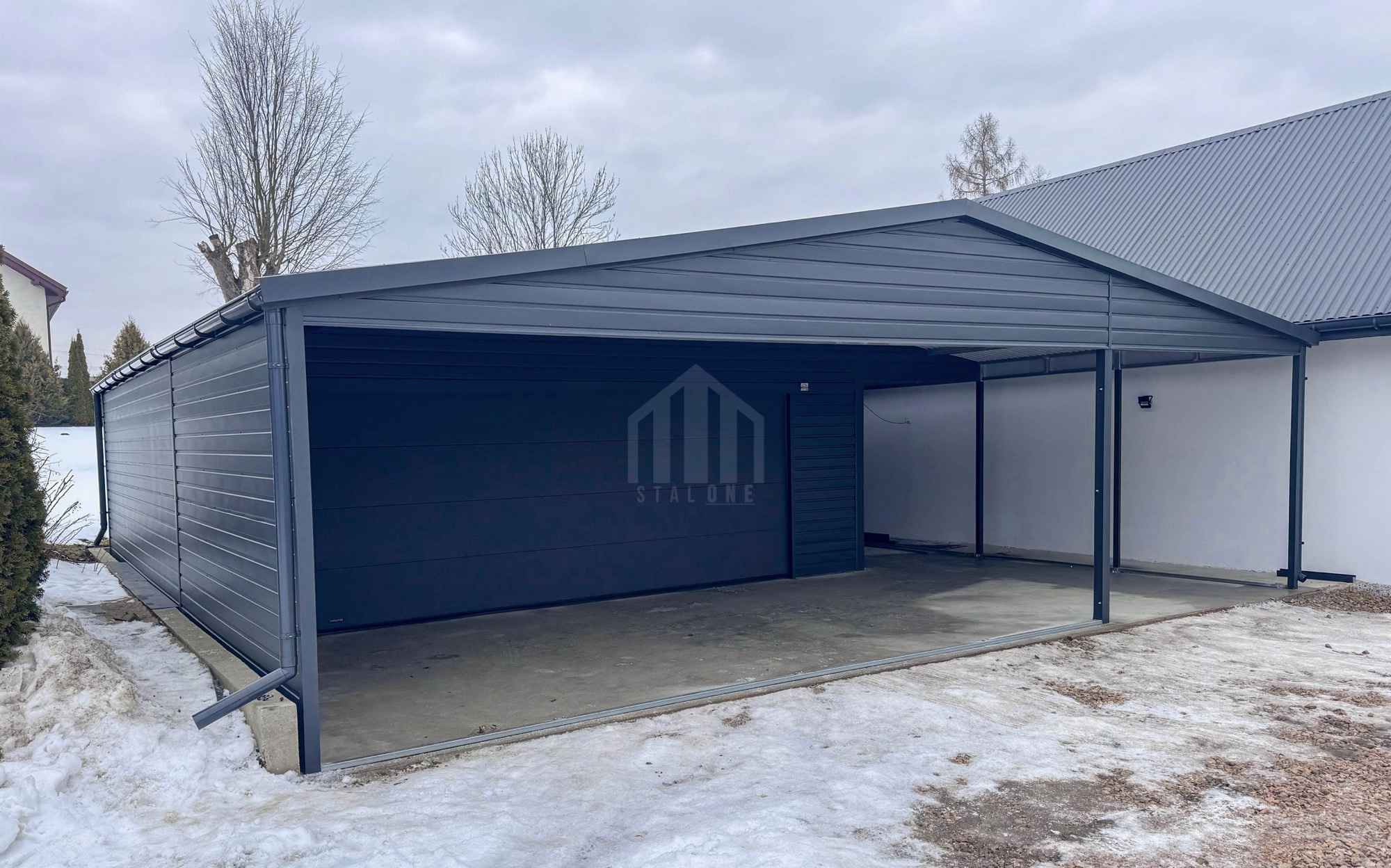 Garaż blaszany 6x6 m + 2x wiata brama segmentowa okno rynny dach SO195 Legnica - zdjęcie 3