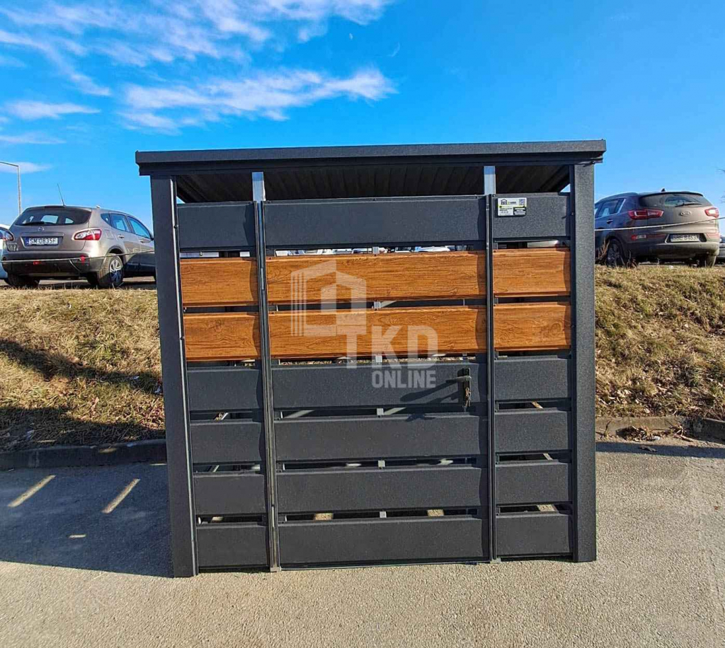 Wiata śmietnikowa 1,5x0,7m Antracyt + jasny orzech - spad w tył TKD394 Łęczyca - zdjęcie 2