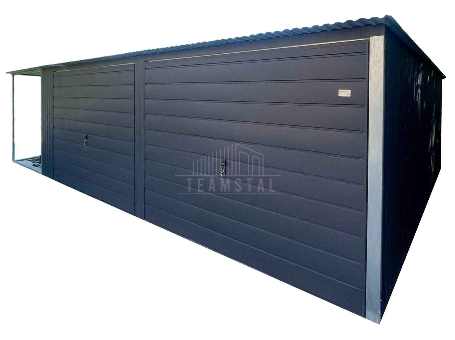Garaż blaszany 6,5x5m + wiata 2x5m 2x brama uchylna dach rynna TS1315 Łańcut - zdjęcie 1