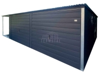 Garaż blaszany 6,5x5m + wiata 2x5m 2x brama uchylna dach rynna TS1315