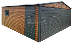 Garaż blaszany 6x5,8 2x brama uchylna drzwi okno  dach  ST247