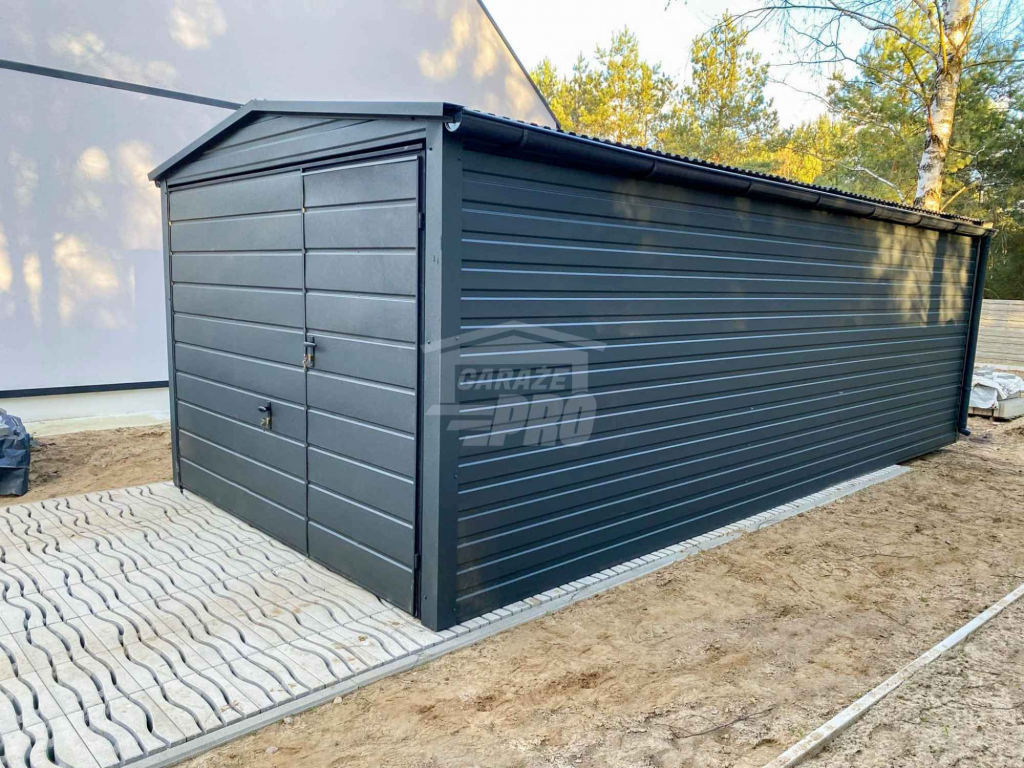 Garaż blaszany 3x6m - Brama uchylna - drzwi Antracyt Dach rynny GP581 Lubin - zdjęcie 2