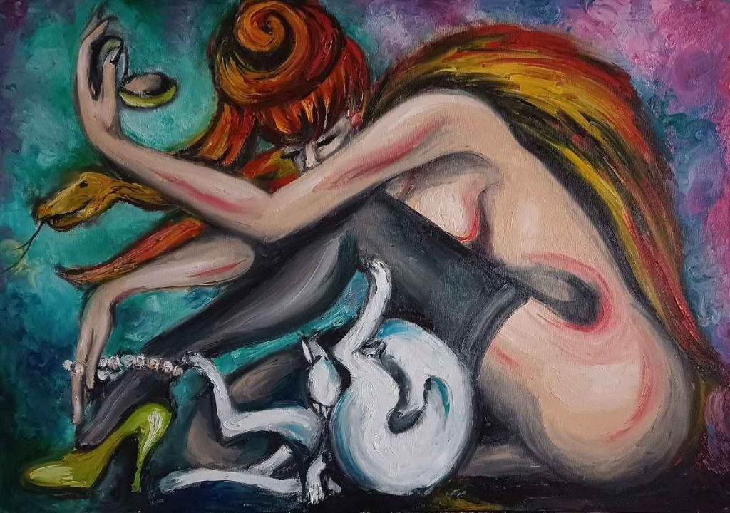 Kobieta i Kot - sprzedam obraz olejny Szczecin - zdjęcie 1