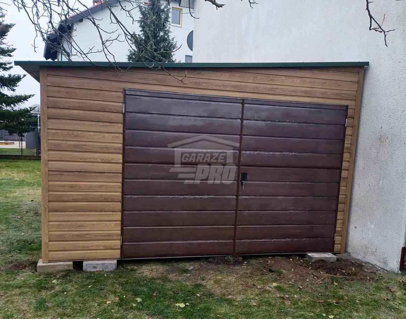 Garaż blaszany 4x7m Brama dwuskrzydłowa okno drewnopodobny dach GP519 Bydgoszcz - zdjęcie 3