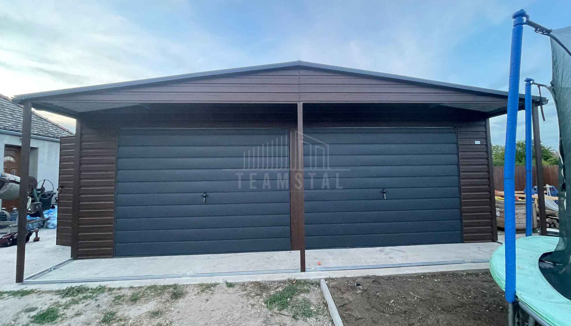 Garaż blaszany 8x6m 2x brama uchylna drzwi 4x okno  dach rynny TS1325 Chojnice - zdjęcie 2