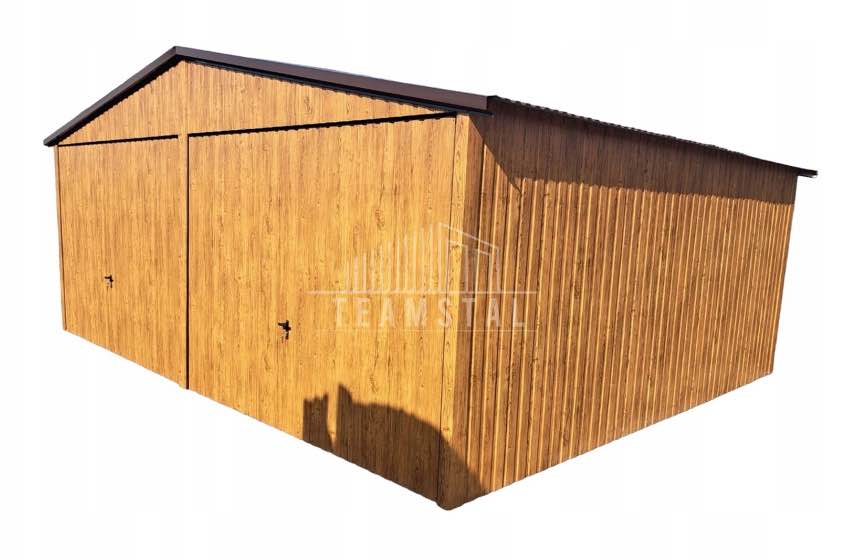 Wolnostojący Garaż Blaszany 6x5 2x Brama  jasny orzech Dwuspadowy TS98 Grunwald - zdjęcie 1