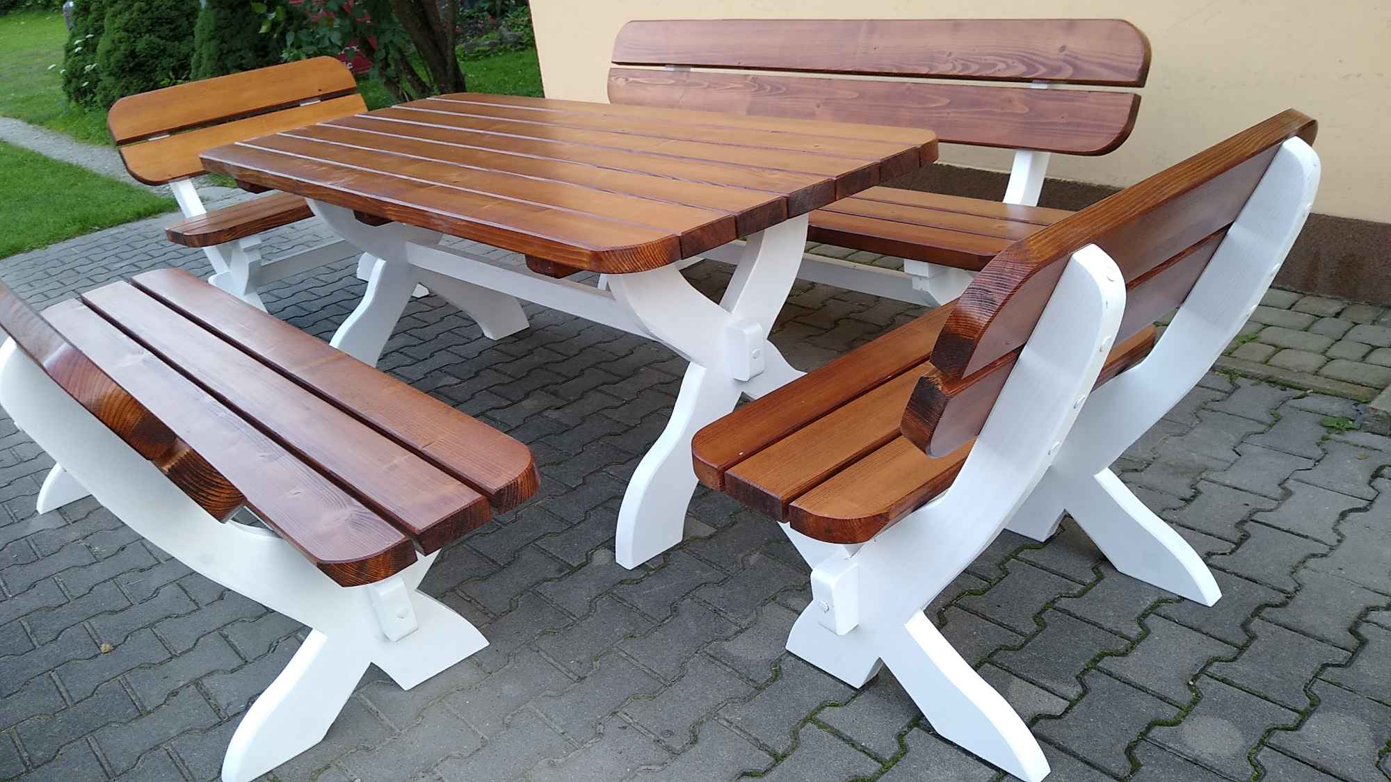 Stół ogrodowy drewniany z ławkami i fotelami Tokarnia - zdjęcie 4