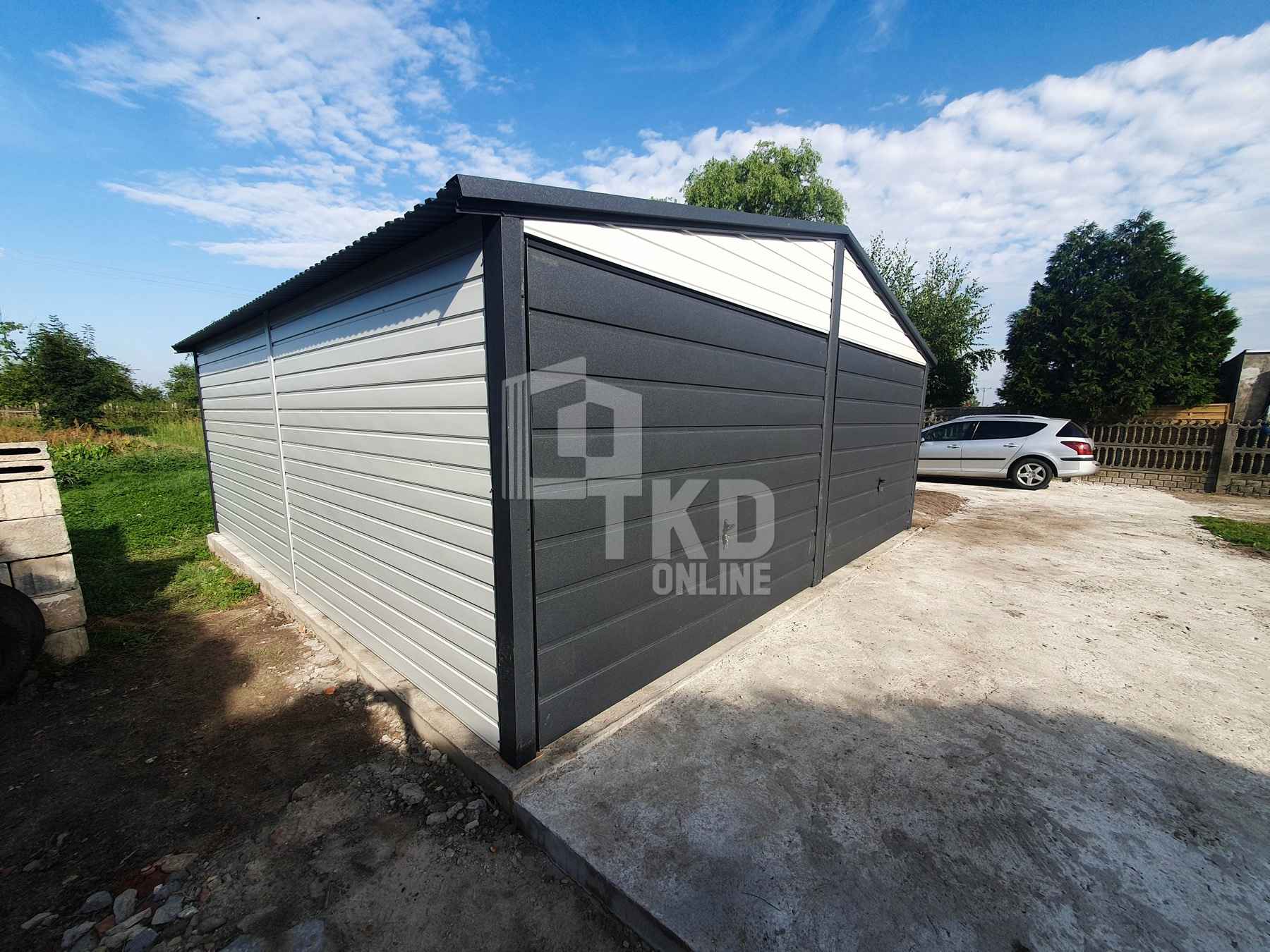 Garaż Blaszany 6x6 - 2x Brama Antracyt + Biały dach dwuspadowy TKD98 Olsztyn - zdjęcie 7