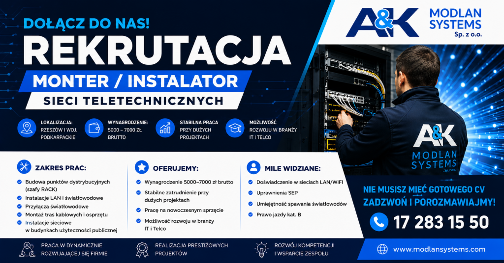 Monter Sieci LAN – zarabiaj jako Specjalista! Rzeszów - zdjęcie 1