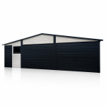 Garaż blaszany 8×6 Dach dwuspadowy, Bramy uchylne, Biały + Grafit