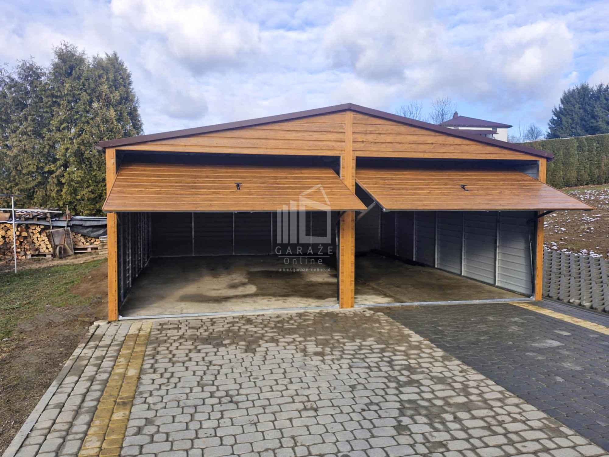 Garaż blaszany 6x6,5m bramy uchylne  drewnopodobny rynny dwuspad ID846 Ruda Śląska - zdjęcie 9