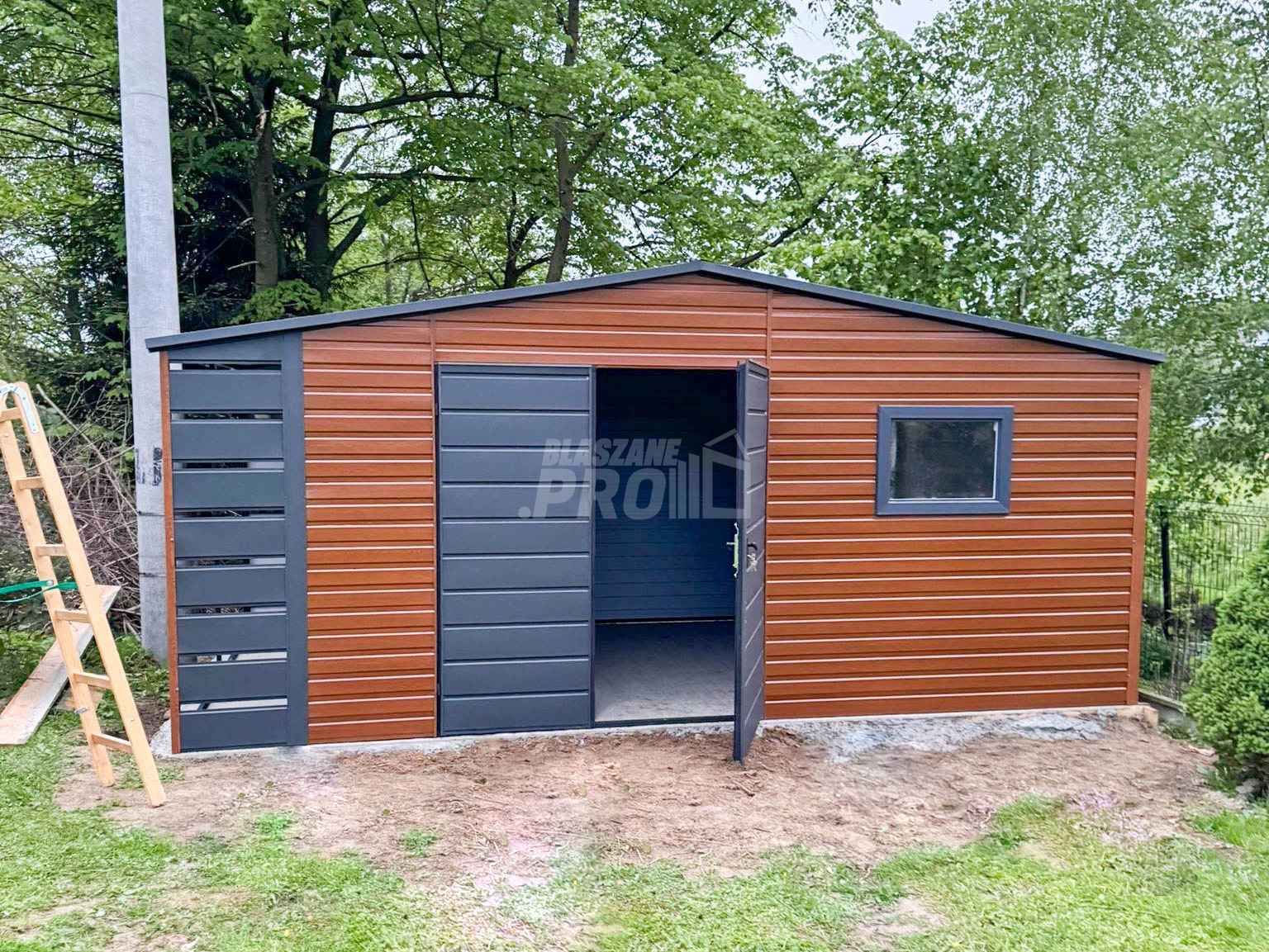 Domek Ogrodowy 5,5x3m + wiata okno - złoty dąb - dach dwuspadowy GP555 Olsztynek - zdjęcie 2