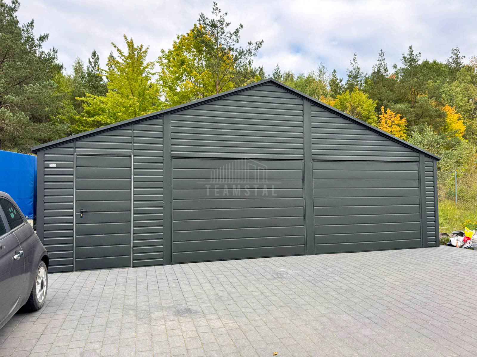 Garaż blaszany 8x6m 2 x brama drzwi podwyższony szczyt rynny TS1195 Dobre Miasto - zdjęcie 6