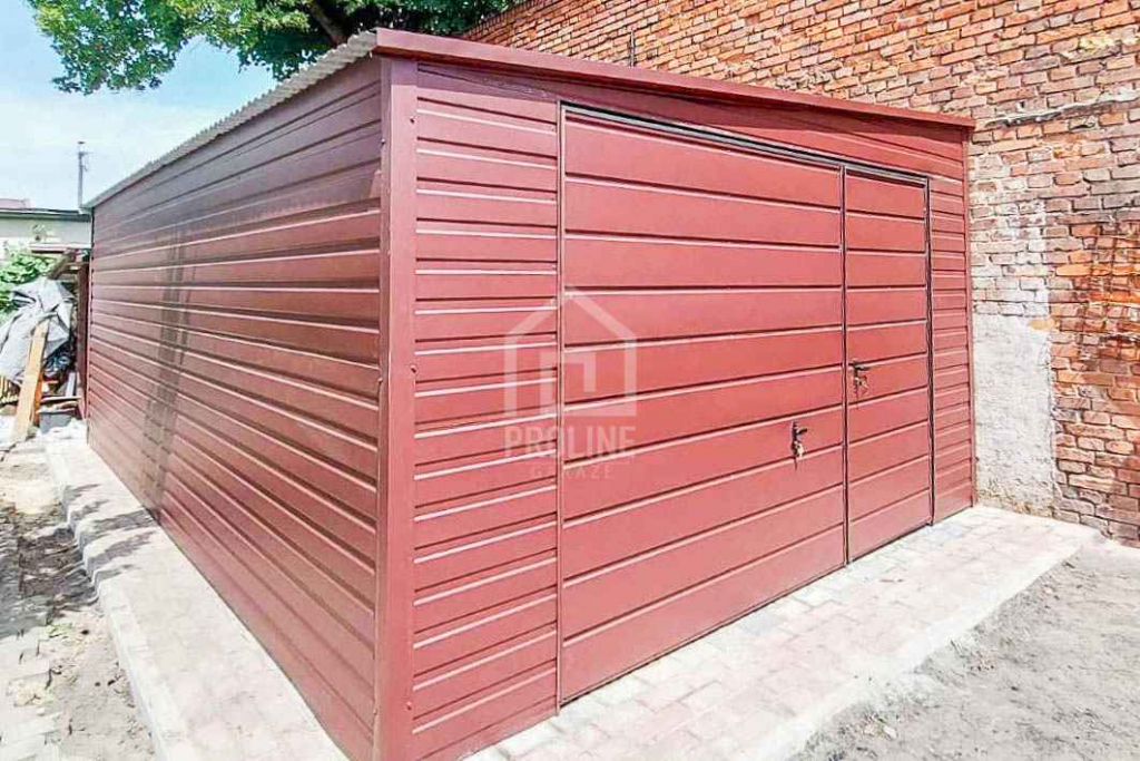 Garaż Blaszany 4,5x7m Brama uchylna Ciemny Brąz Dach spad w bok PLG144 Nowy Sącz - zdjęcie 6