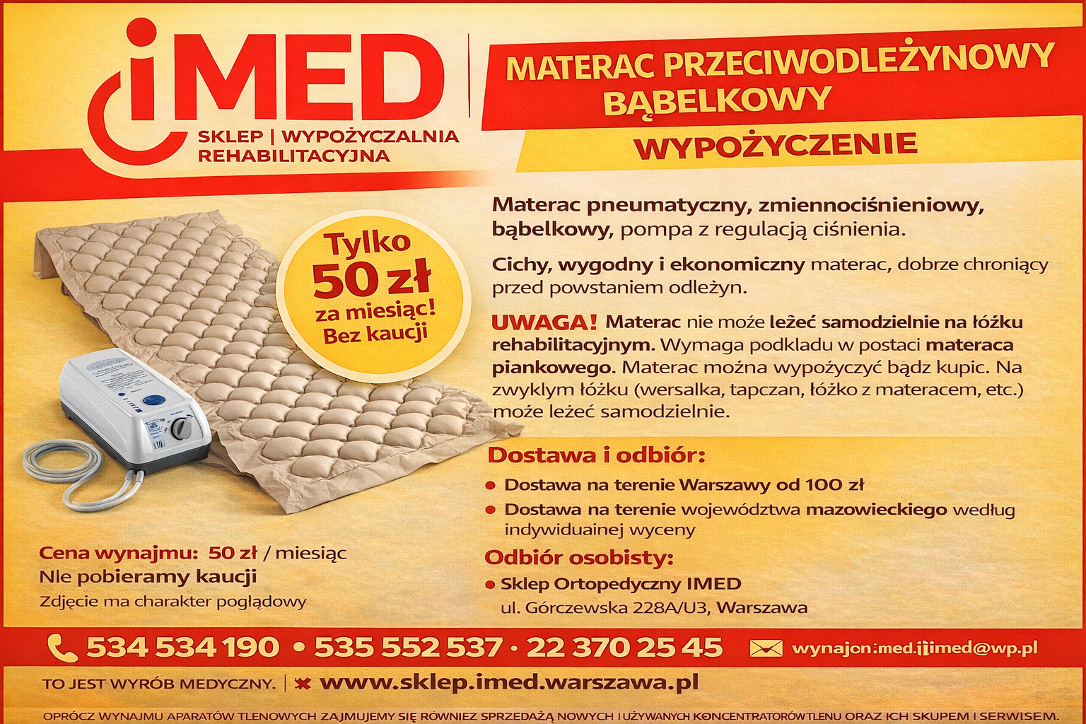 Materac przeciwodlezynowy babelkowy wynajem Bemowo - zdjęcie 1