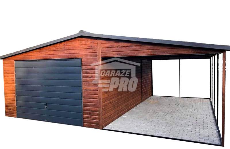 Garaż blaszany 4x6 + wiata 3m drewnopodobny Dach dwuspadowy GP88 Bochnia - zdjęcie 1