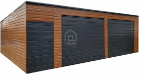 Garaż blaszany 7,5x5,5 2x brama drzwi drewnopodobny spad w tył PLG168