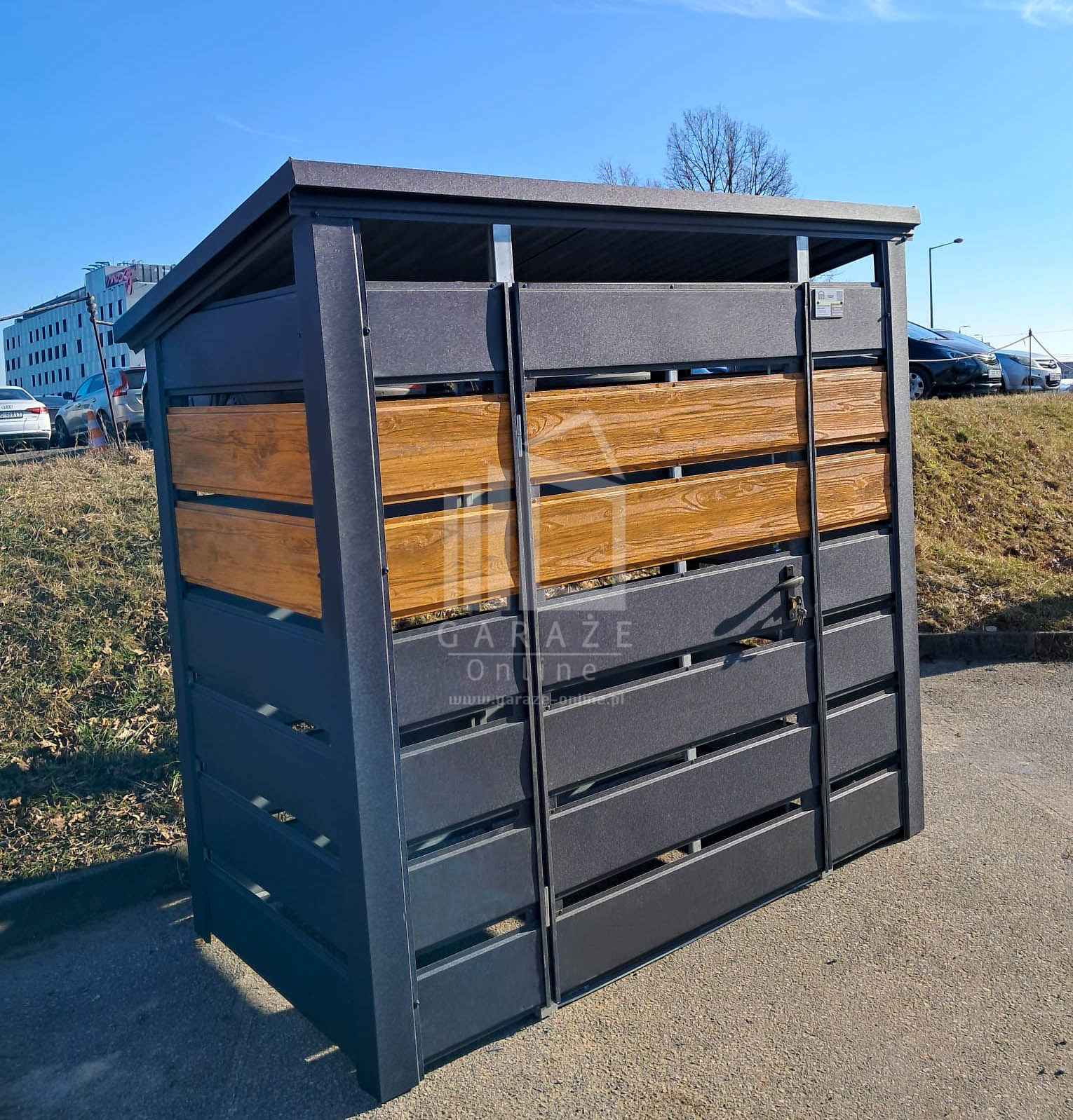 Wiata śmietnikowa 1,5x0,7m Antracyt + jasny orzech - spad w tył ID1024 Czersk - zdjęcie 4
