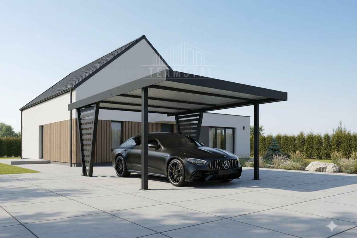 Carport V PREMIUM 5x4,5m Wypełnienie panelami Wiata samochodowa TS1263 Toruń - zdjęcie 2