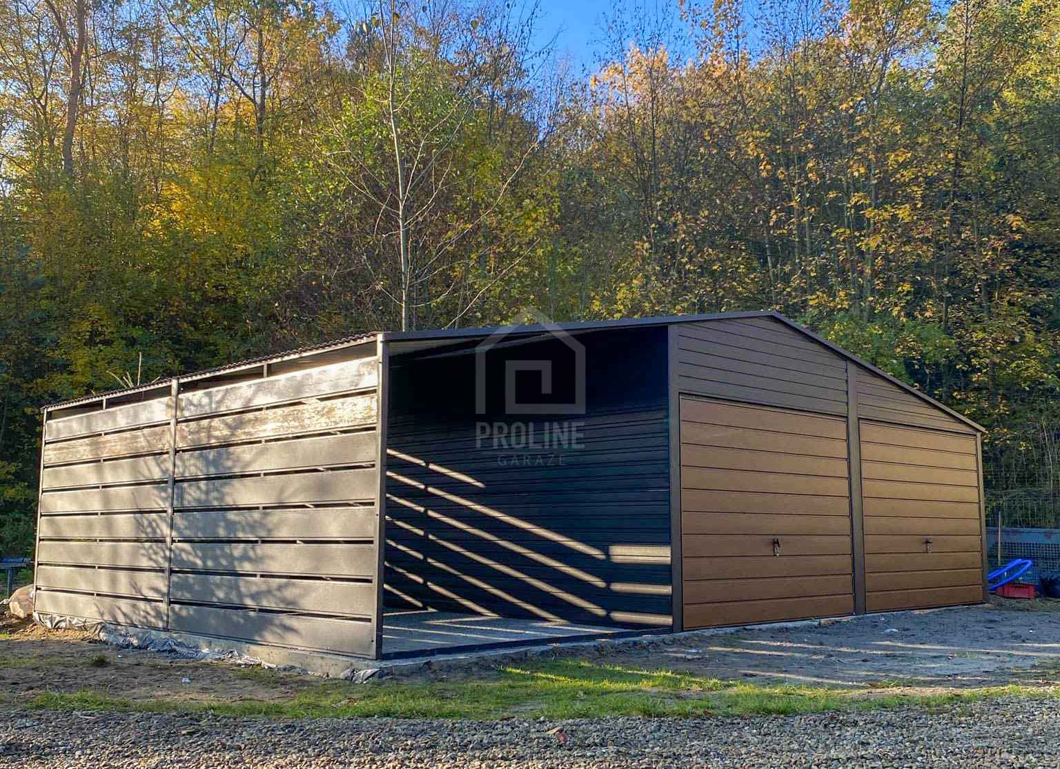 Garaż blaszany 6x6m wiata3m 2x Brama drewnopodobny Dach dwuspad PLG181 Jelenia Góra - zdjęcie 4