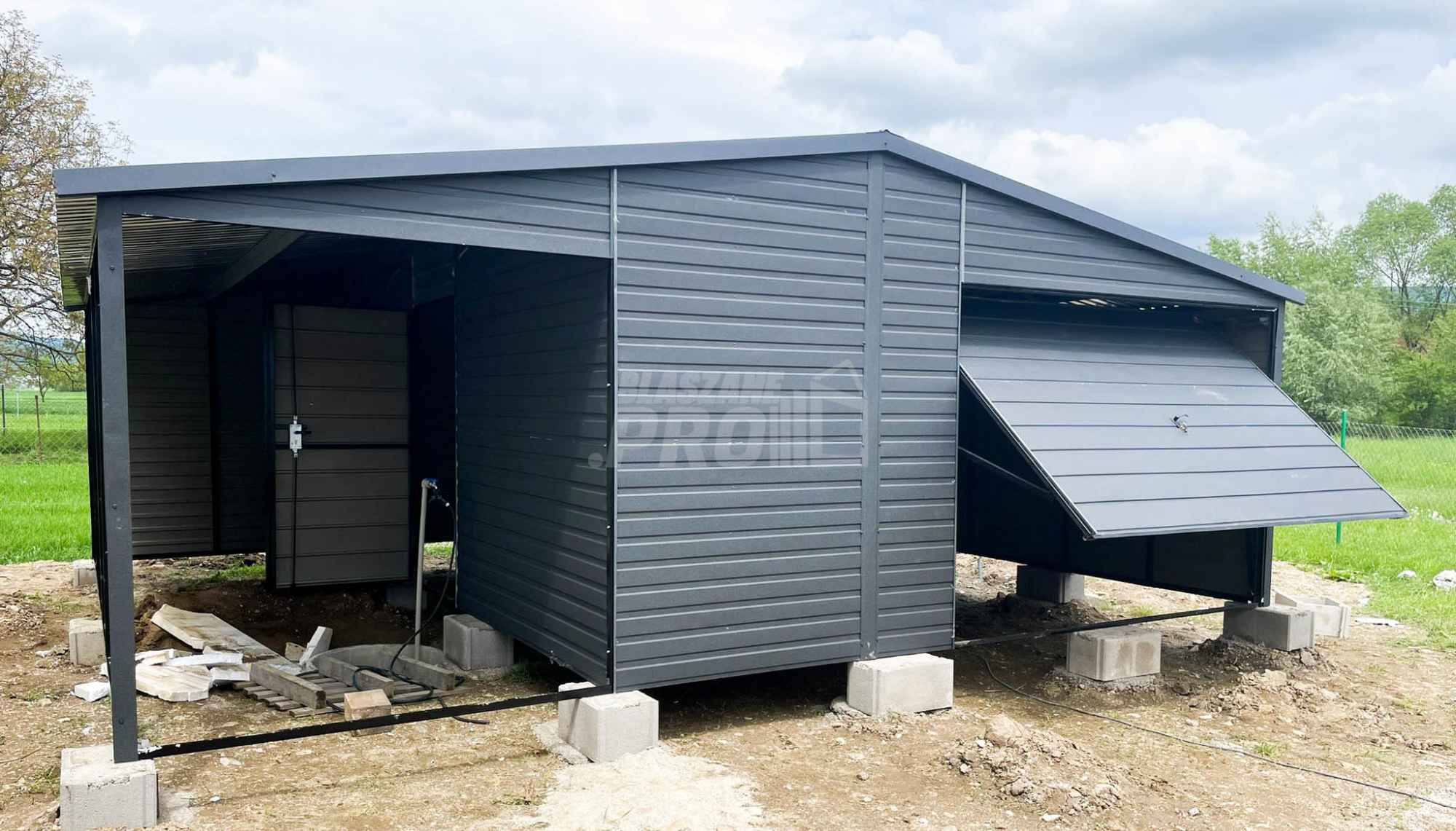 Garaż blaszany 5x6 wiata brama uchylna drzwi 2x okno Dach dwuspad GP91 Konin - zdjęcie 6