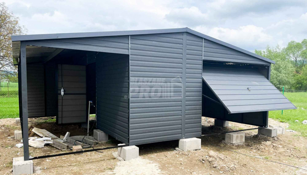 Garaż blaszany 5x6 wiata brama uchylna drzwi 2x okno Dach dwuspad GP91 Konin - zdjęcie 6