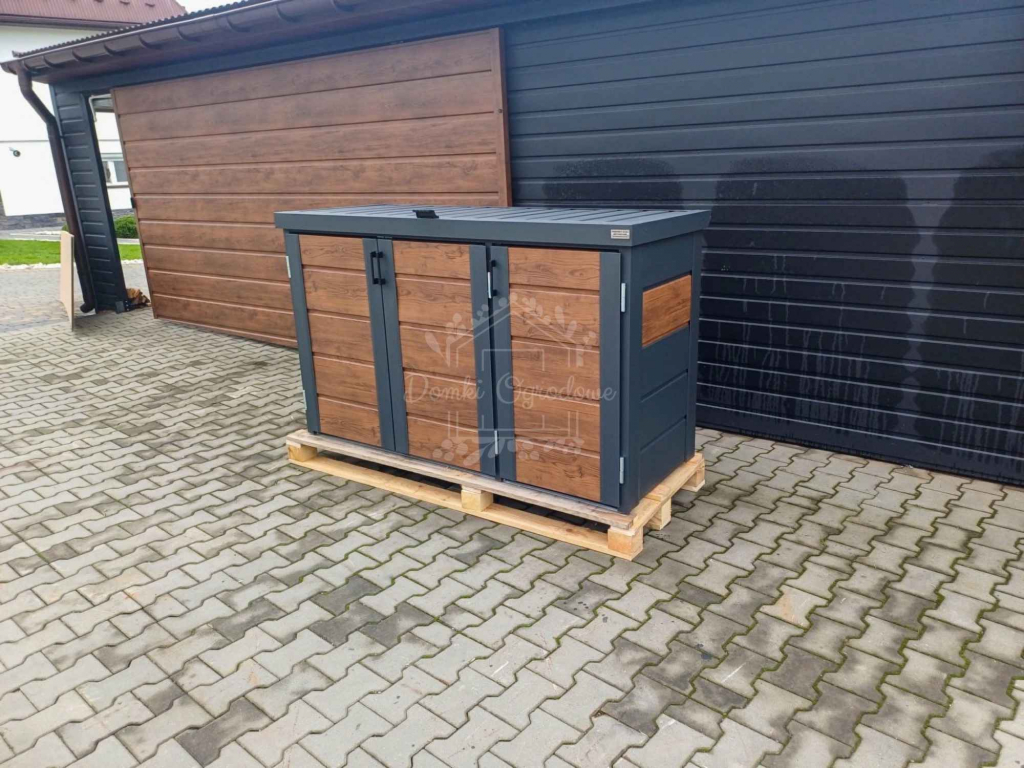 Zabudowa koszy na śmieci 177x65x110 cm 3x120L antracyt + orzech ID867 Grudziądz - zdjęcie 8