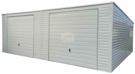 Garaż blaszany 8x7m  2x brama uchylna biały rynny dach GP524