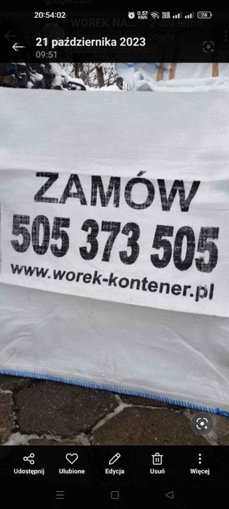 Big bag 1m3 Wywóz gruzu Śląsk Zamów Ruda Śląska Bytom Zabrze Gliwice Świętochłowice - zdjęcie 1