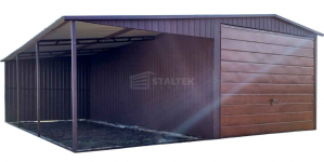 Garaż blaszany 3x6m + wiata 3m - brama uchylna - okno dach ST241