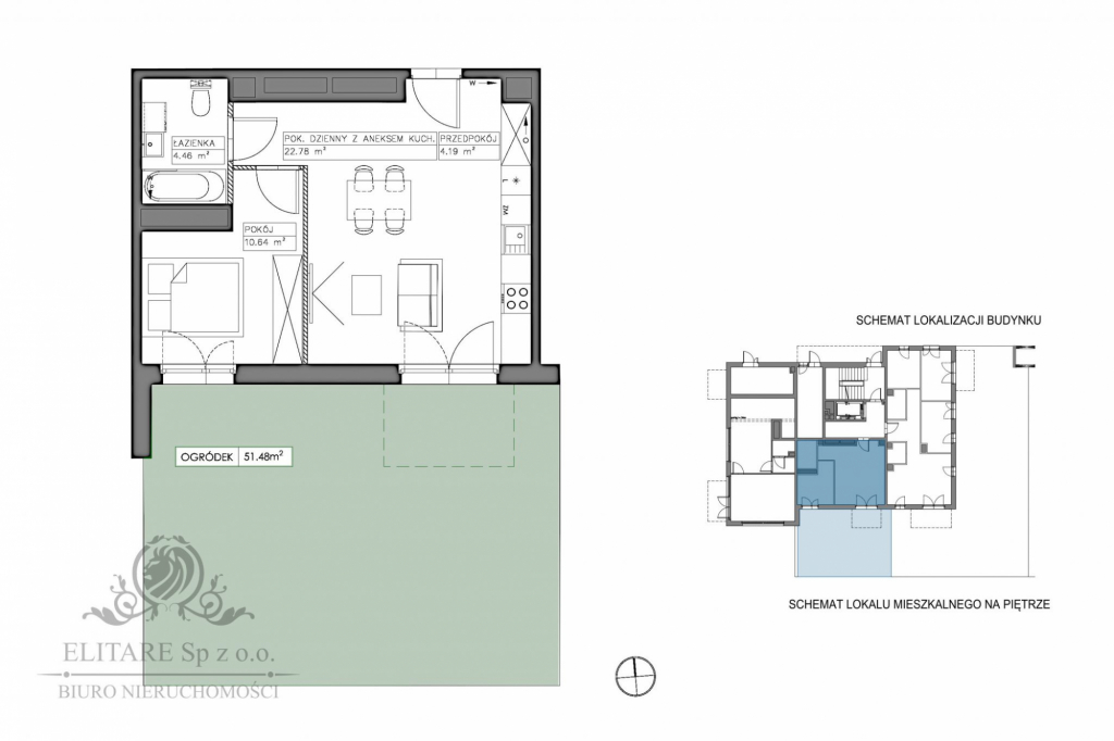Śliczne mieszkanie 2 pokojowe 42,07m2 z ogrodem, Iwiny/Jagodno Iwiny - zdjęcie 3