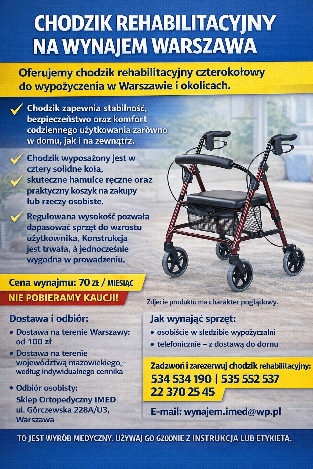 CHODZIK REHABILITACYJNY NA WYNAJEM WARSZAWA Bemowo - zdjęcie 1
