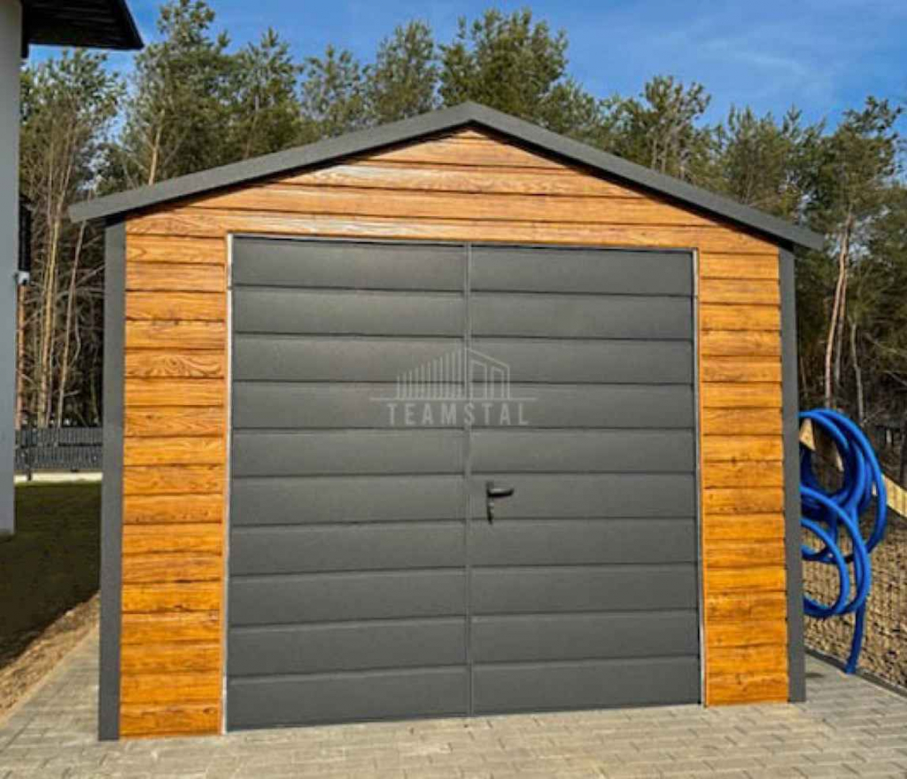 Garaż blaszany 4x6m - Brama dwuskrzydłowa  drewnopodobny dach TS1143 Jelenia Góra - zdjęcie 4
