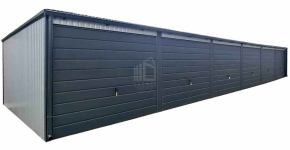 Garaż blaszany 18x5 m brama uchylna x6 dach spad w przód rynny ID1166