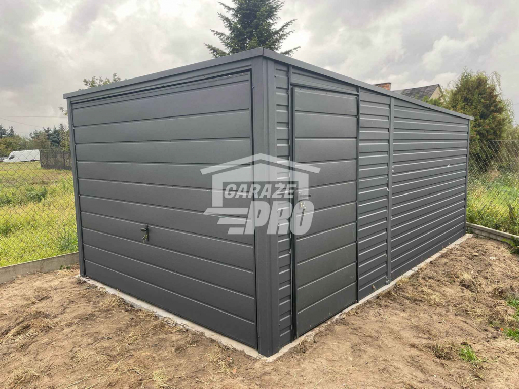 Garaż blaszany 3x5m Brama uchylna drzwi Antracyt Dach spad w tył GP229 Turek - zdjęcie 2