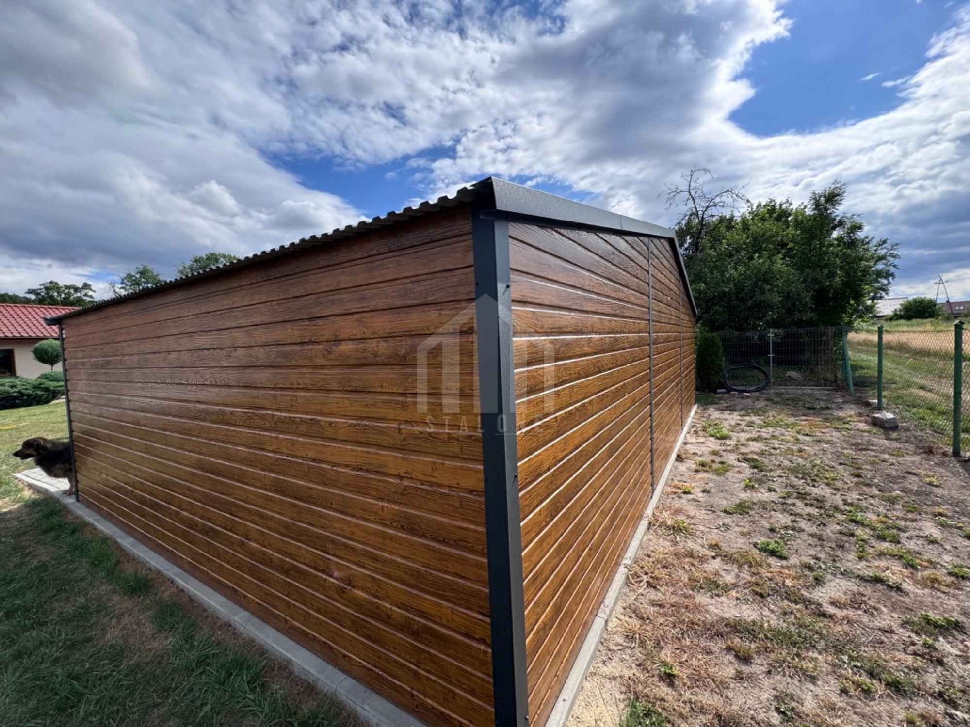 Garaż blaszany 9x5m - 2x brama uchylna - drzwi - jasny orzech SO109 Zielona Góra - zdjęcie 4