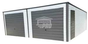 Garaż blaszany 7x6 m - 2x brama uchylna - drzwi  dach GP772
