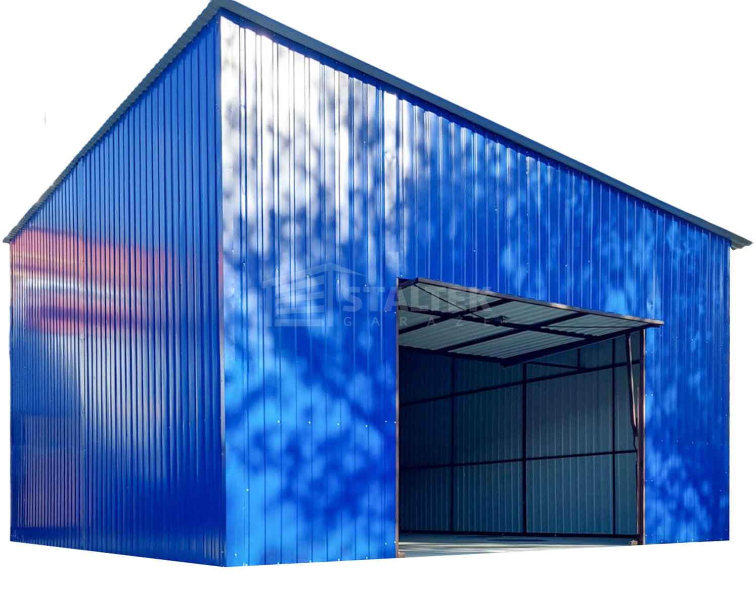 Hala - Garaż blaszany 7x8m - brama uchylna - niebieski - dach  ST251 Nowy Tomyśl - zdjęcie 1