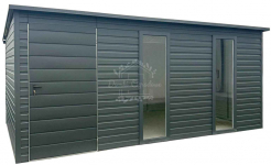 Schowek - Domek 5x2m - drzwi - 2x okno - antracyt - spad w tył ID1045