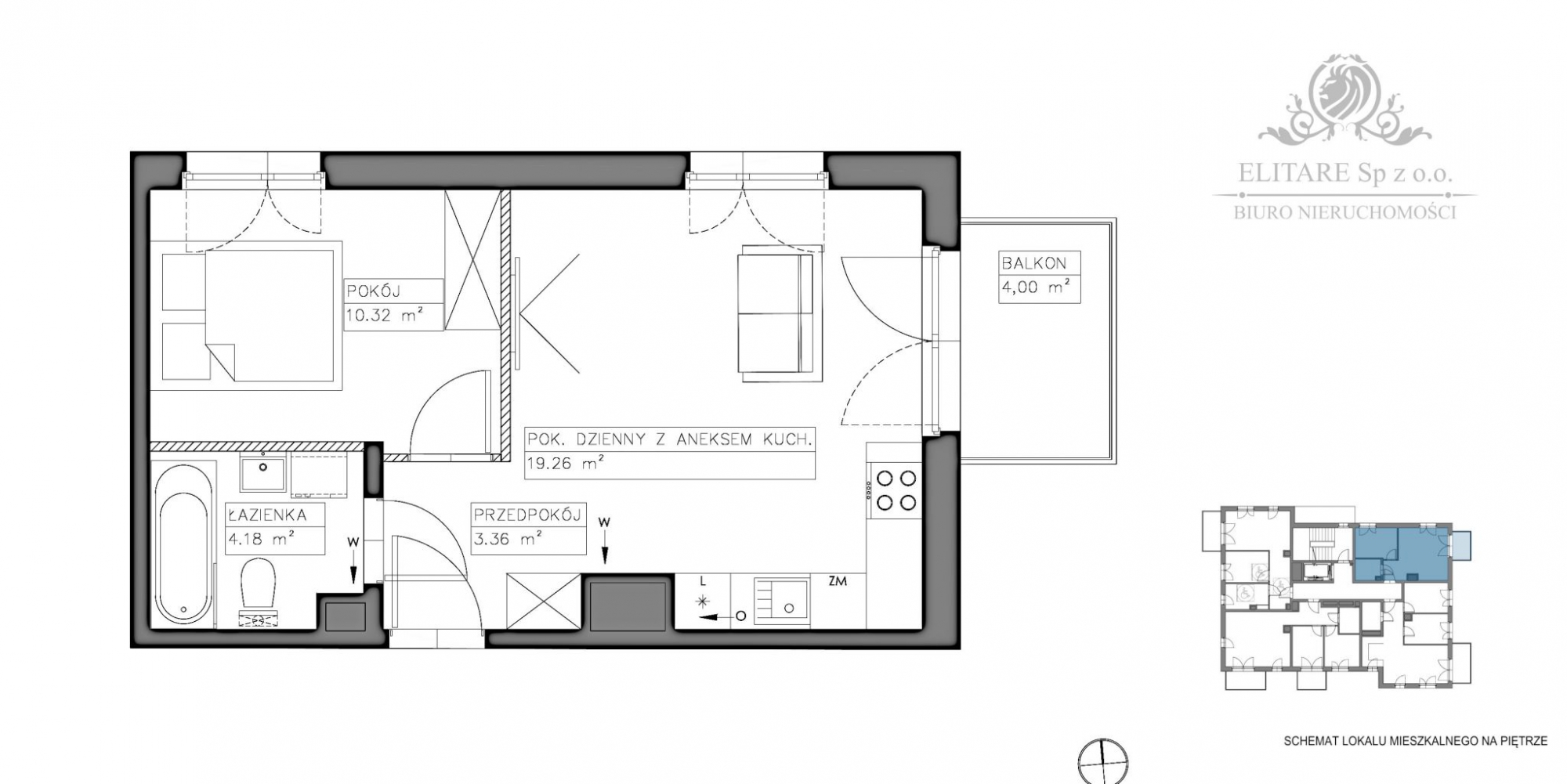 Śliczne mieszkanie 2 pokojowe 37,12m2 z balkonem, Iwiny/Jagodno Iwiny - zdjęcie 2