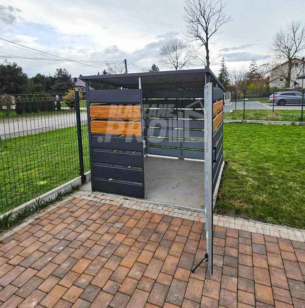 Wiata śmietnikowa 2x2 m antracyt + drewnopodobny - spad w tył GP357 Radom - zdjęcie 7