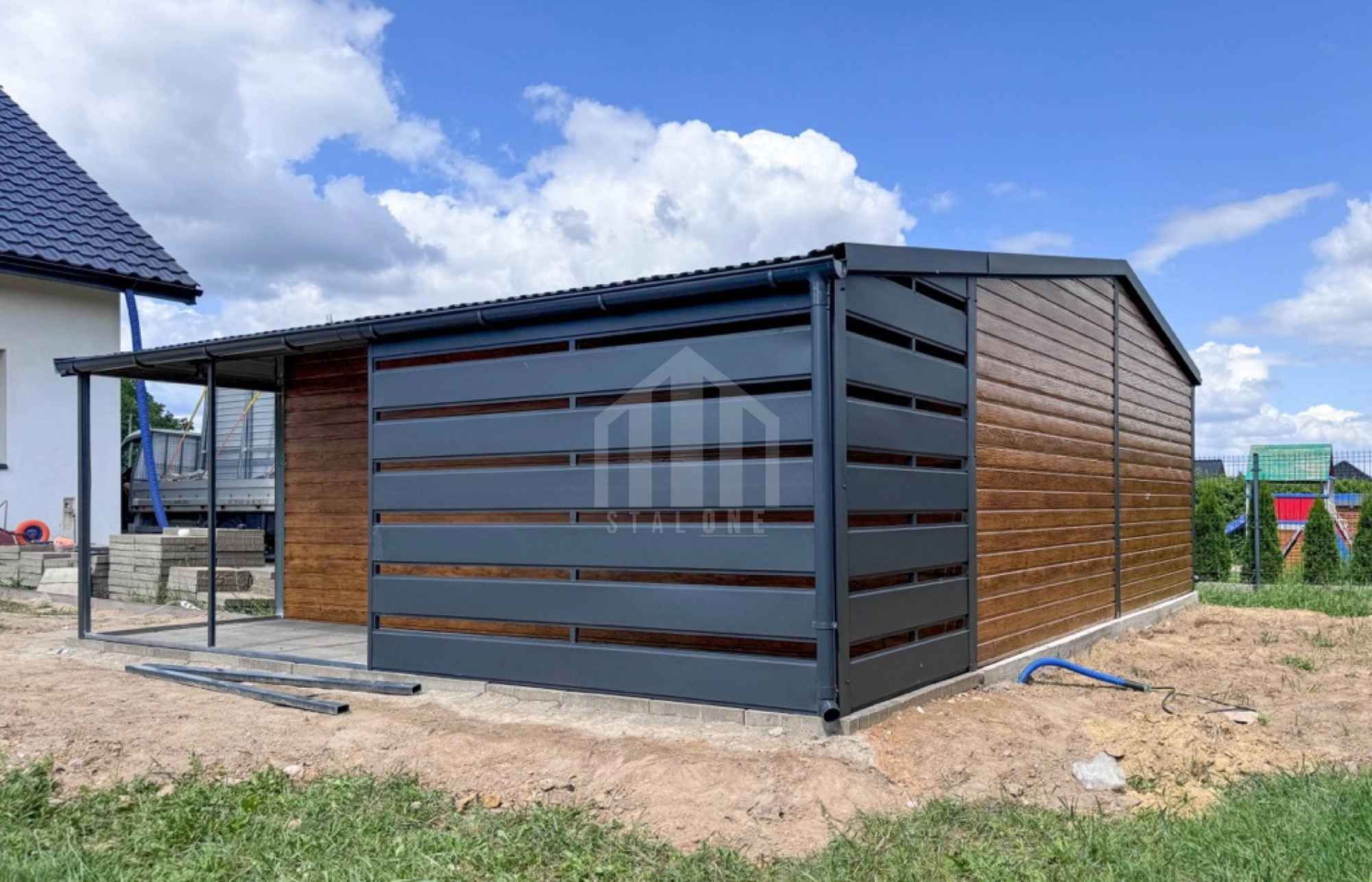 Garaż blaszany 6,5x6m + wiata 2,5m - brama drzwi okno rynny SO121 Tarnów - zdjęcie 3