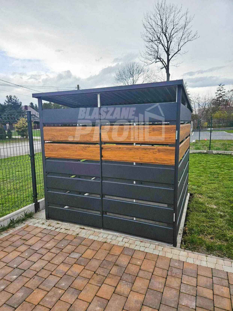 Wiata śmietnikowa 2x2 m antracyt + drewnopodobny - spad w tył GP357 Radom - zdjęcie 5