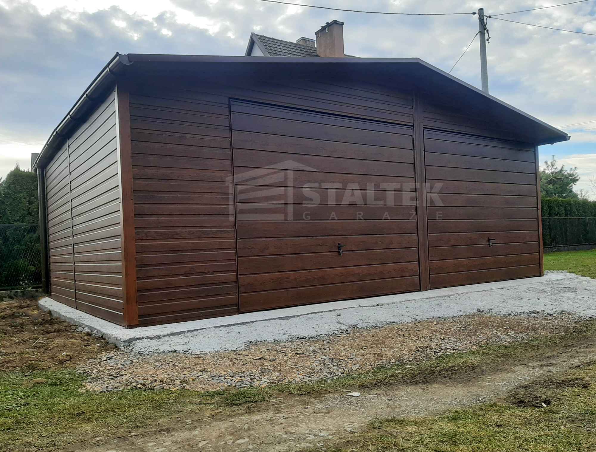 Garaż blaszany 7x6m 2x Brama  drewnopodobny Dach  rynny ST165 Kalisz - zdjęcie 5