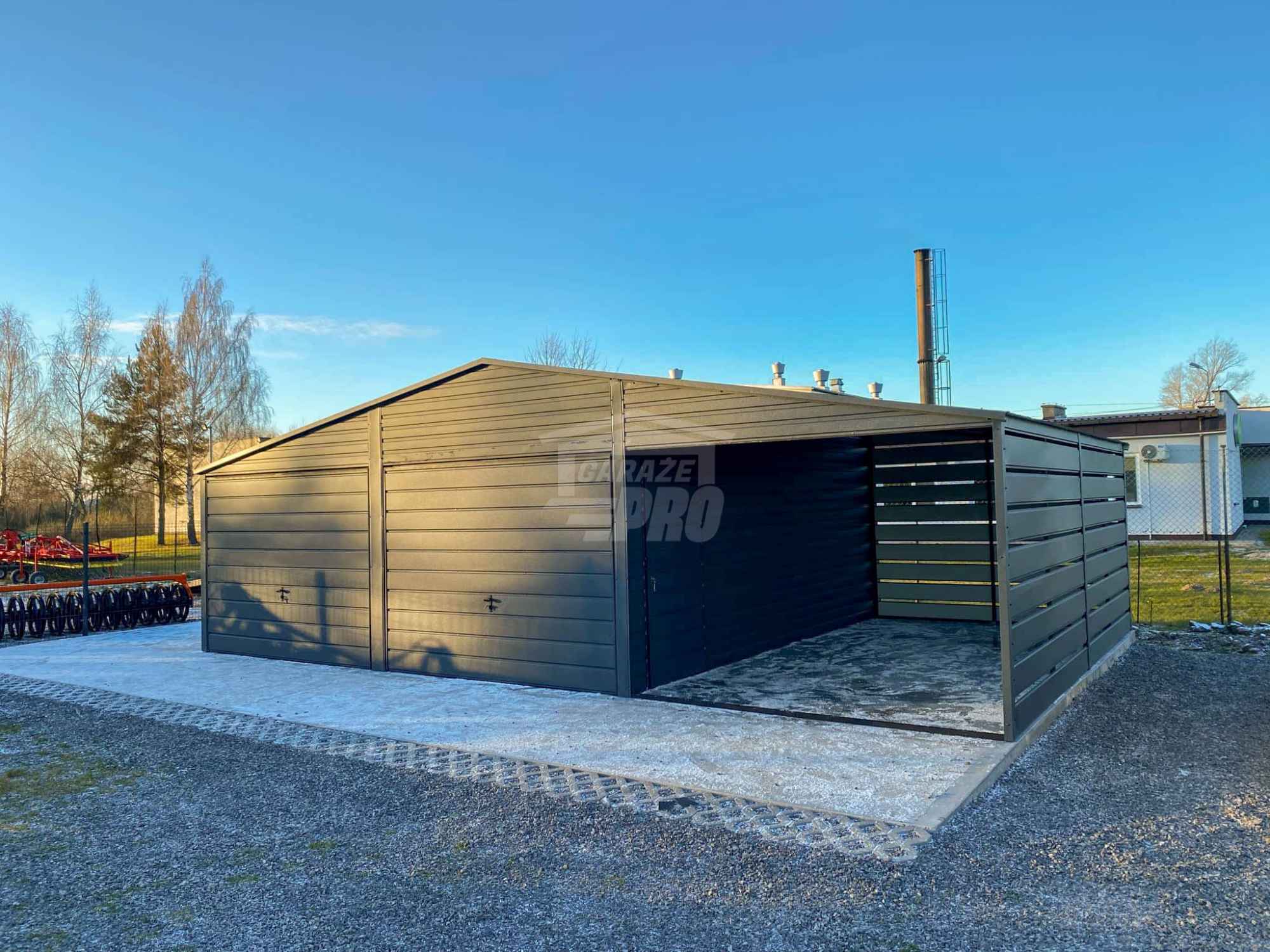 Garaż blaszany 6x6m - wiata 3m 2x Brama drzwi Dach dwuspadowy GP597 Nowy Dwór Mazowiecki - zdjęcie 2