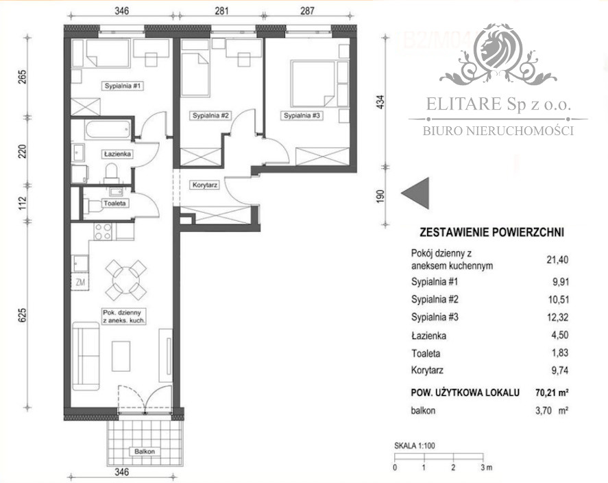 Mieszknie 4pok, 70,21m2 z balkonem Krzyki, Brochów, Wrocław Wrocław - zdjęcie 4