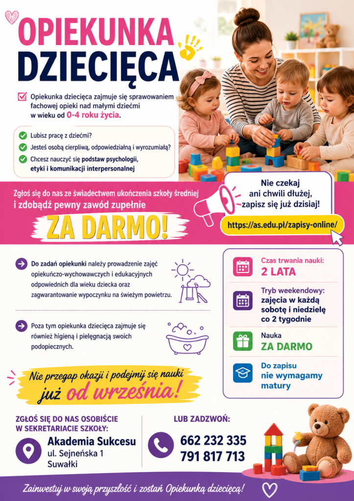 OPIEKUNKA DZIECIĘCA- NAUKA ZA DARMO! Suwałki - zdjęcie 1