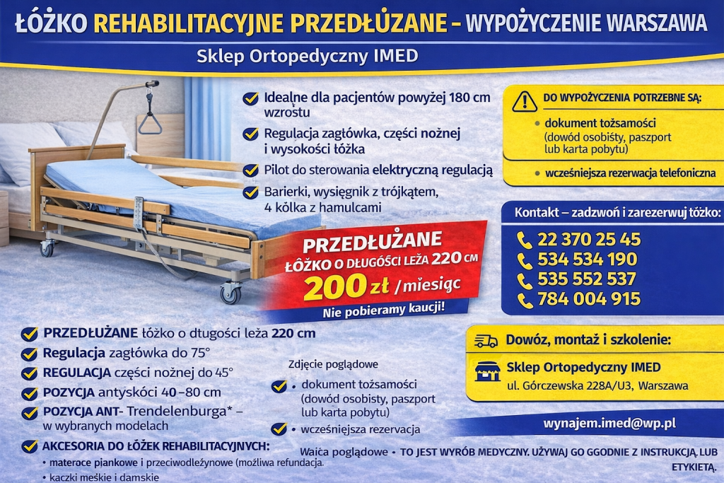 Łóżko rehabilitacyjne przedłużane wynajem Warszawa Sklep IMED Bemowo - zdjęcie 1