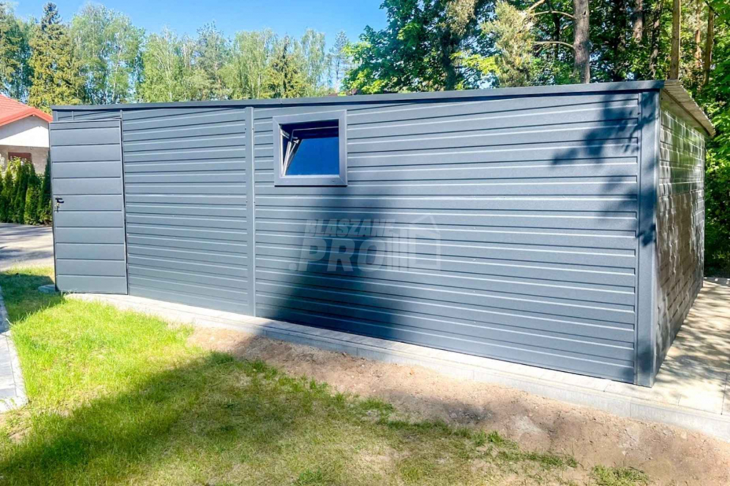 Garaż Blaszany 4x8m Brama Uchylna 2x Okno Drzwi Dach Spad w tył GP407 Sieradz - zdjęcie 4